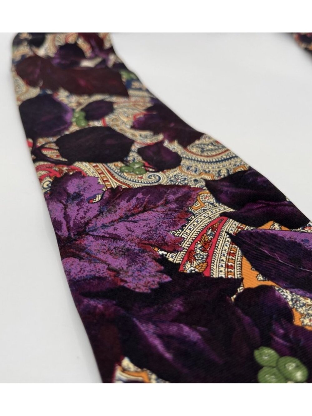 HUGO BOSS Men's Silk Cotton Necktie LUXURY Paisley Purple Floral W:3.6" Italy - Picture 7 of 8
